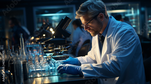 Man working at scientist laboratory.