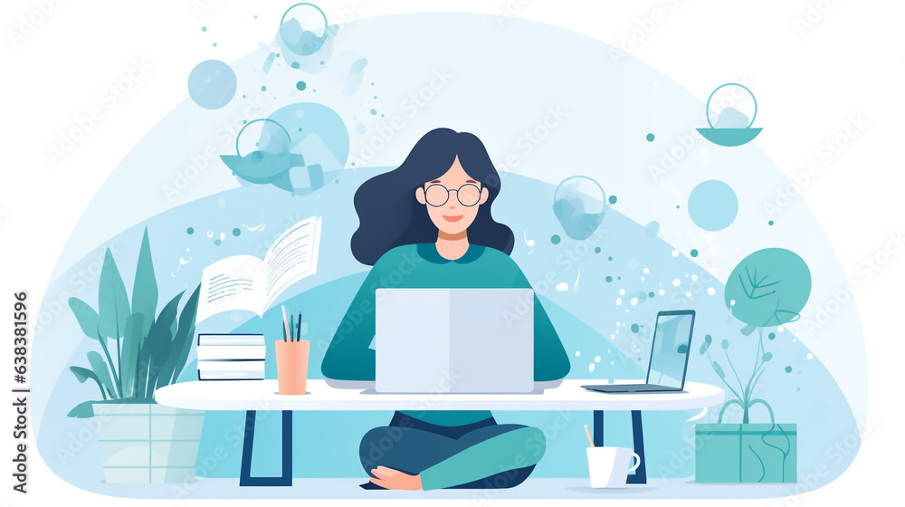 Young woman, girl student using laptop E-learning or remote working at home office using laptop pc computer for webinar Generative Ai Young woman, girl student using laptop E-learning or remote working at home office using laptop pc computer for webinar Generative Ai