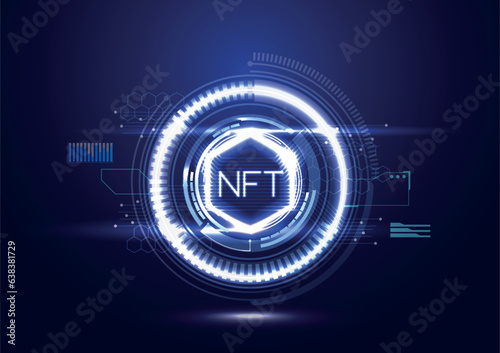 NFT non fungible tokens banner. Cryptocurrency, blockchain, futuristic vector landing page concept