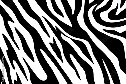 Seamless black and white zebra fur pattern. Stylish wild zebra print. Animal print background for fabric, textile, design, advertising banner.