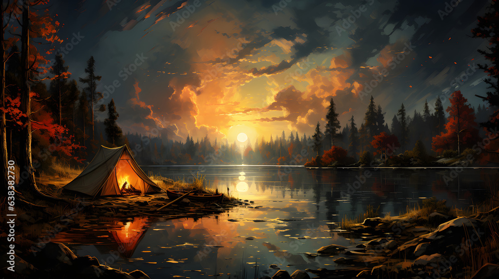 Exploring the mysteries of the summer wilderness. The campfires enchanting glow during dusk imparts solace and light