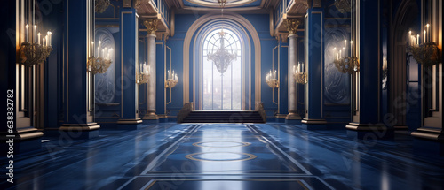 A realistic fantasy blue interior of the royal palace