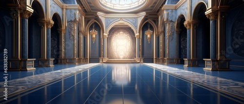 A realistic fantasy blue interior of the royal palace photo