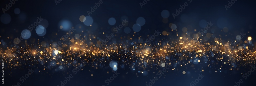 Abstract background with dark blue and gold particles for Christmas banner