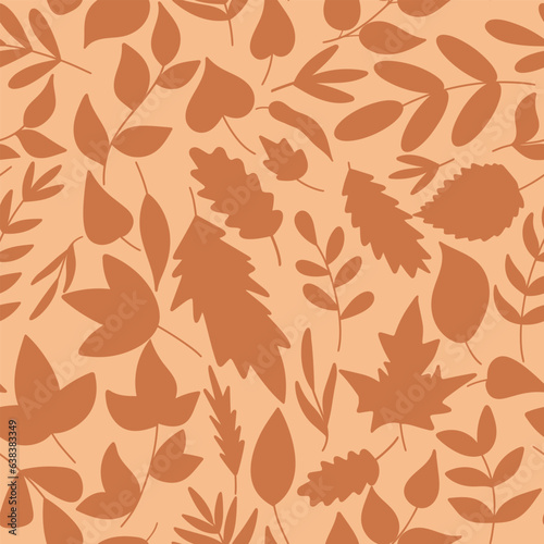 Autumn foliage seamless pattern vector illustration. Fall leaves of different trees background. Abstract botanical print for textile, paper, packaging, design