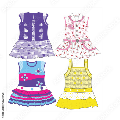 Baby girls frocks style print vector art