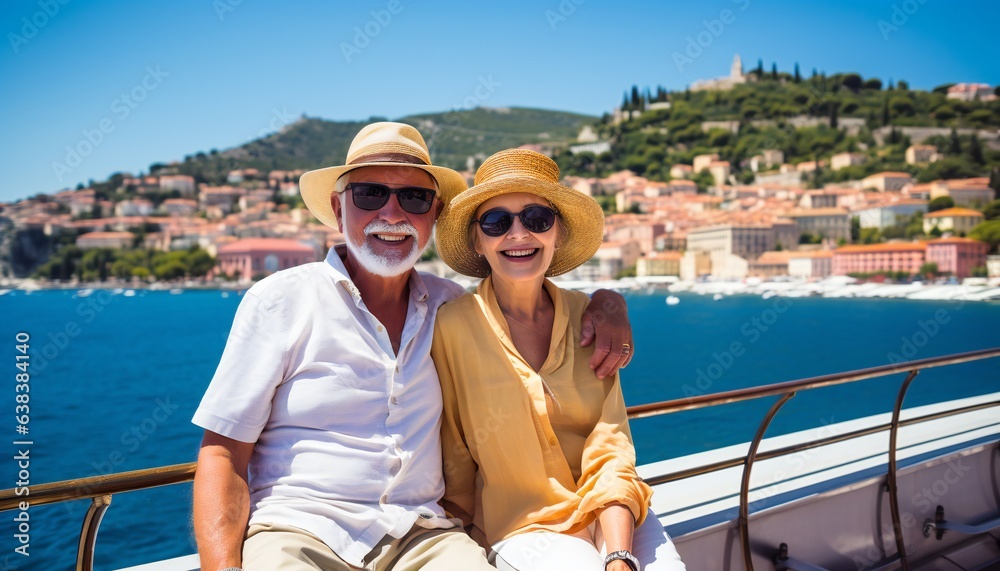 Active senior couple traveling French Riviera