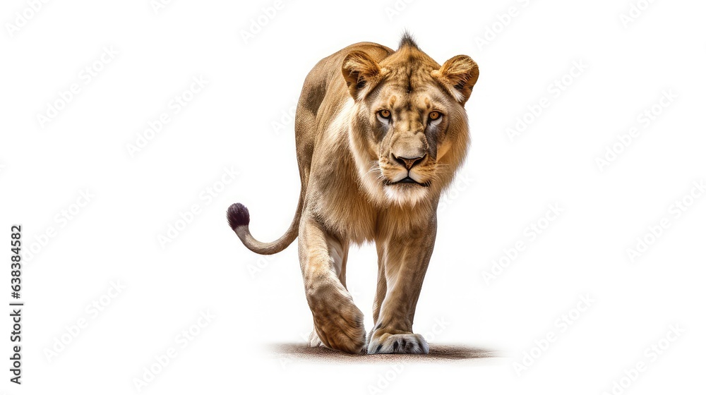 Obraz premium Majestic African lioness photo realistic illustration - Generative AI.