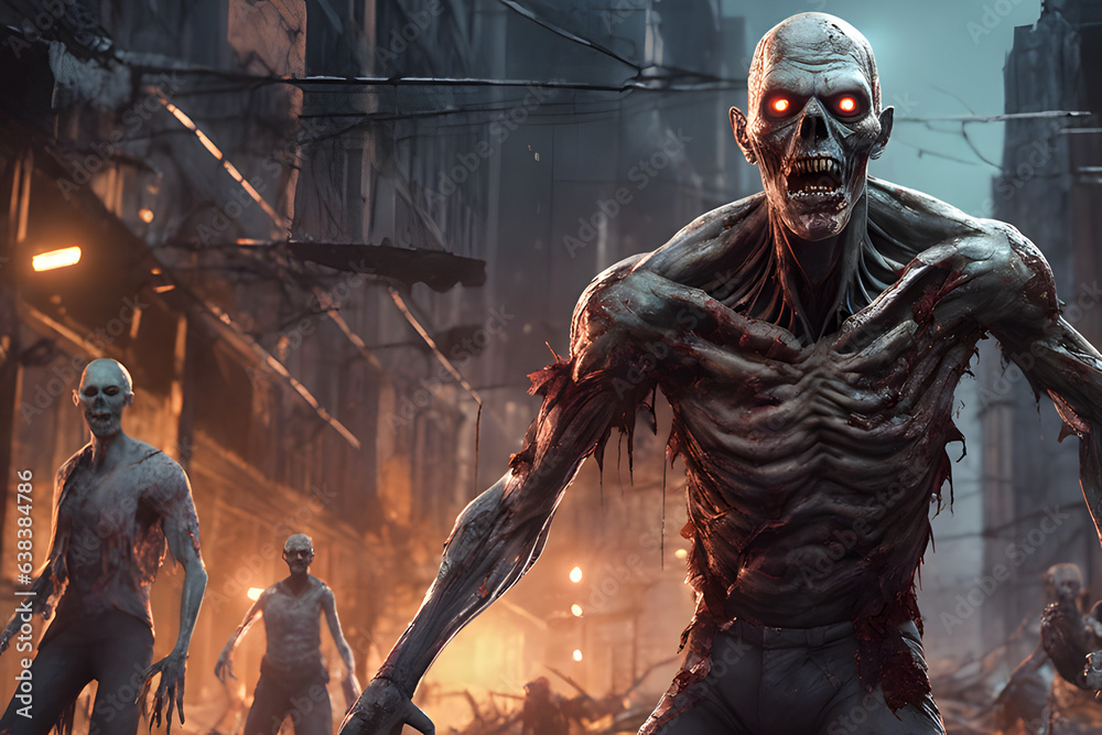 Zombie horde. Zombie apocalypse scene. Generative Ai Zombie horde. Zombie apocalypse scene. Generative Ai