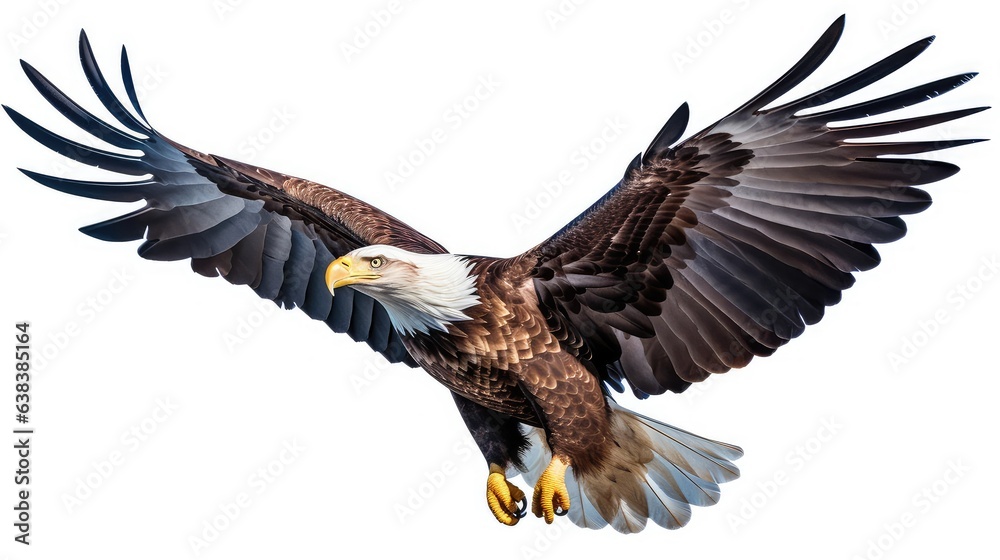 Majestic bald eagle photo realistic illustration - Generative AI. Majestic bald eagle photo realistic illustration - Generative AI.