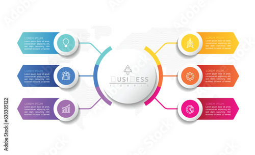 Vector infographic business presentation template with circular interconnection with 6 options.
