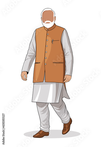 Indian politician. Politician full length vector illustration in traditional attire ready for election campaign during Lok Sabha election in India. 