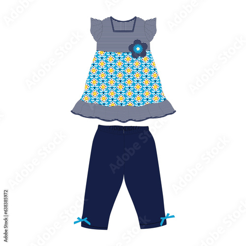 GIRLS BABY FROCKS SET FLOWER BLUE PRINT VECTOR