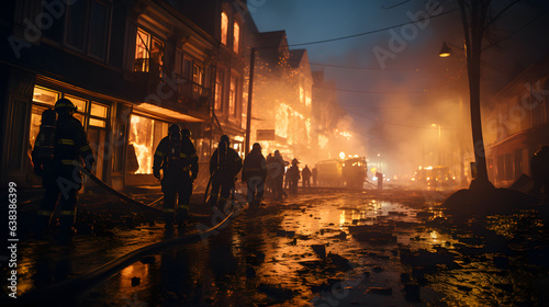 Firemen work to control flames in downtown area © Oleksandr
