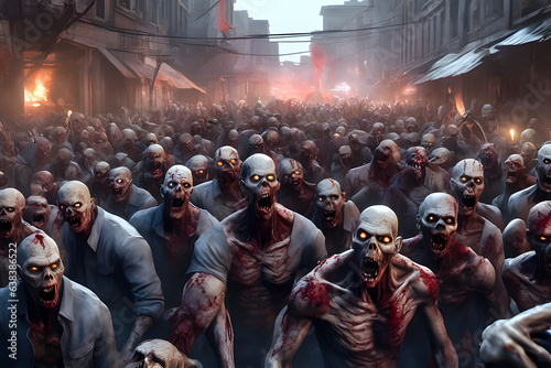 Zombie horde. Zombie apocalypse scene. Generative Ai © Victoria Key