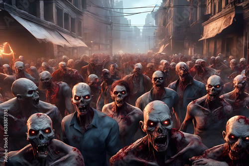 Zombie horde. Zombie apocalypse scene. Generative Ai