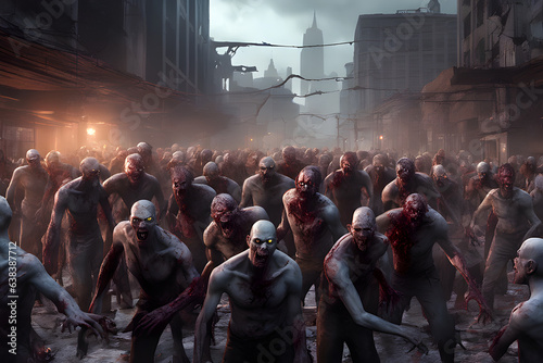 Zombie horde. Zombie apocalypse scene. Generative Ai © Victoria Key