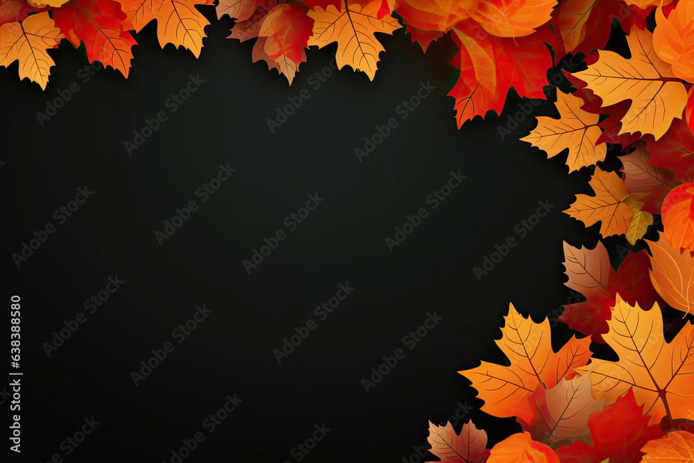 Autumn banner with orange leaves, top view, copy space