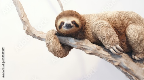 Serene sloth photo realistic illustration - Generative AI. © Mariia