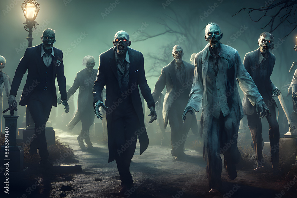 Fototapeta premium Zombie horde. Zombie apocalypse scene. Generative Ai