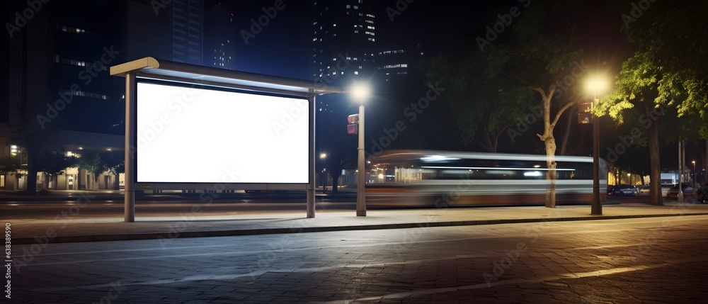 Mockup blank billboard white space, vehicle motion blur passing. Generative AI