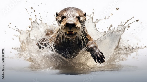 Playful otter photo realistic illustration - Generative AI. © Mariia