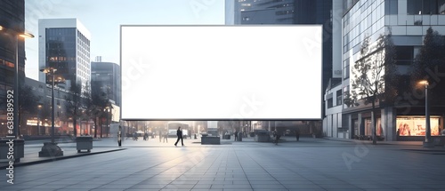 Mockup blank billboard white space  people motion blur walking. Generative AI