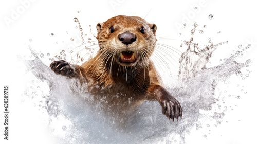 Playful otter photo realistic illustration - Generative AI. © Mariia
