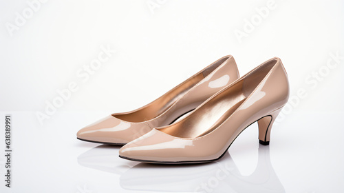 Beige low heeled shoes isolated on a white background