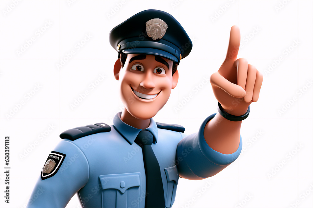Handsome cartoon policeman man on white isolated background. Pictures for children. AI Generated Handsome cartoon policeman man on white isolated background. Pictures for children. AI Generated