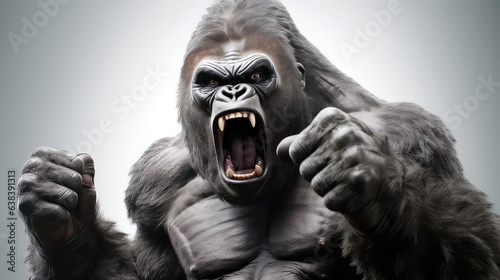 Powerful gorilla photo realistic illustration - Generative AI. © Mariia