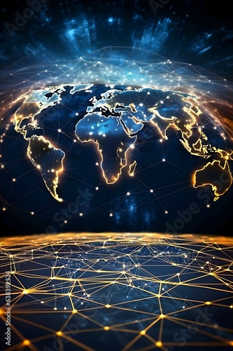 Global Connectivity Map. The backdrop of this image is the Earth, overlaid with a network diagram connecting various countries, symbolizing the concept of global connectivity.