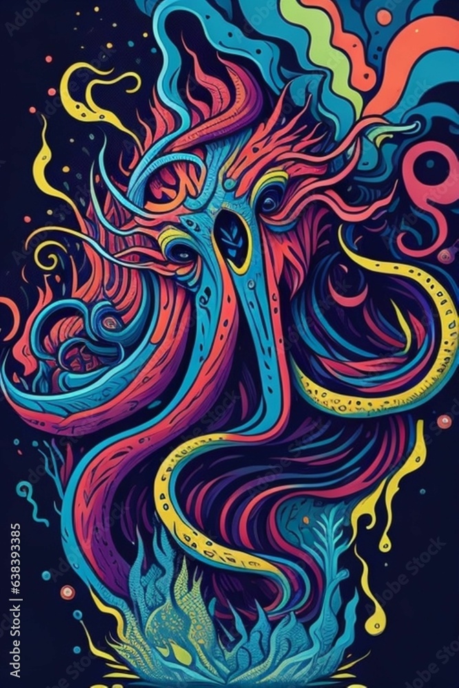 A detailed illustration of a Kraken for a t-shirt design, wallpaper, fashion