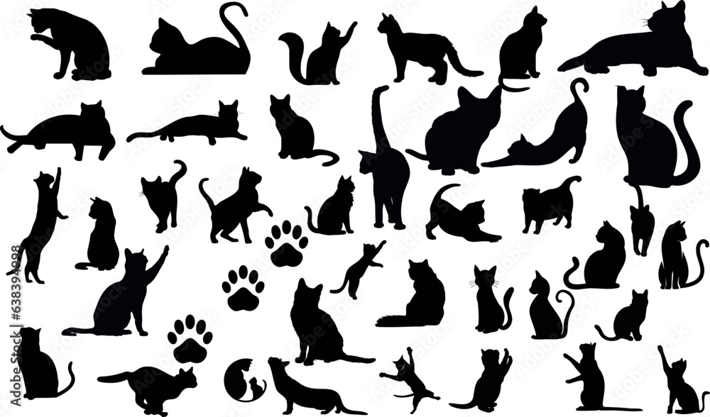 Stylish vector illustration of a collection of cat silhouettes on a white background. Perfect for pet lovers, animal lovers, and design projects. Stylish vector illustration of a collection of cat silhouettes on a white background. Perfect for pet lovers, animal lovers, and design projects.