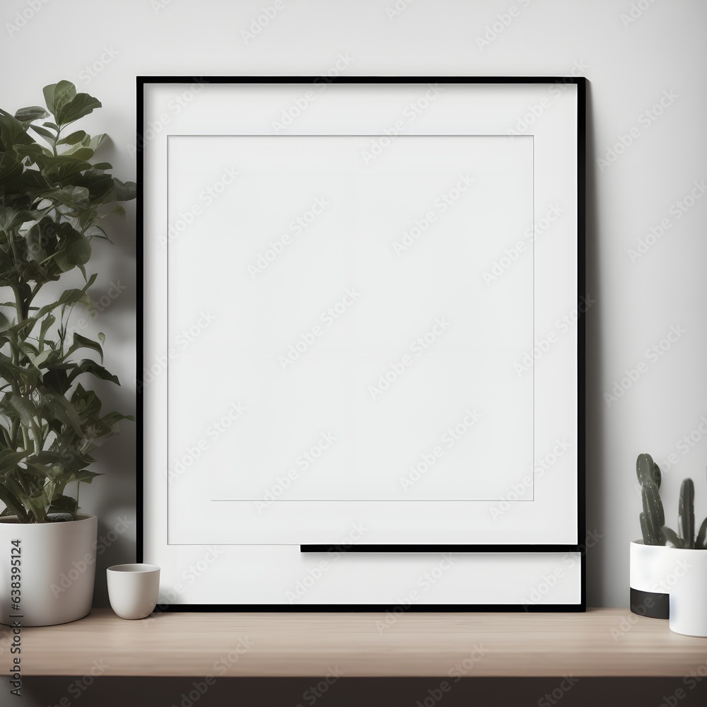 white frame on the wall in the interior, AI generation white frame on the wall in the interior, AI generation