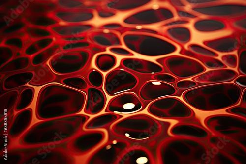 Top-Down Render Showcasing Reaction Diffusion Background - Red and Gold Fluid Artistry in a Shallow Tank - Visual Dance of Molecules Wallpaper - Diffusion created with Generative AI Technology