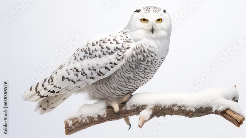 Watchful snowy owl photo realistic illustration - Generative AI. © Mariia