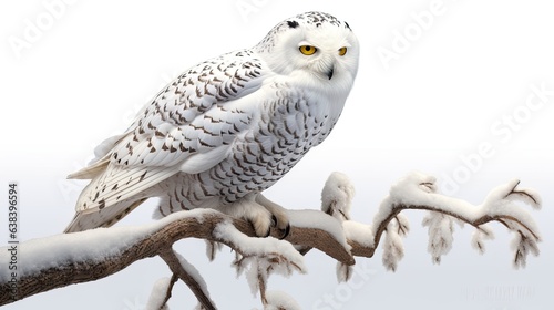 Watchful snowy owl photo realistic illustration - Generative AI.