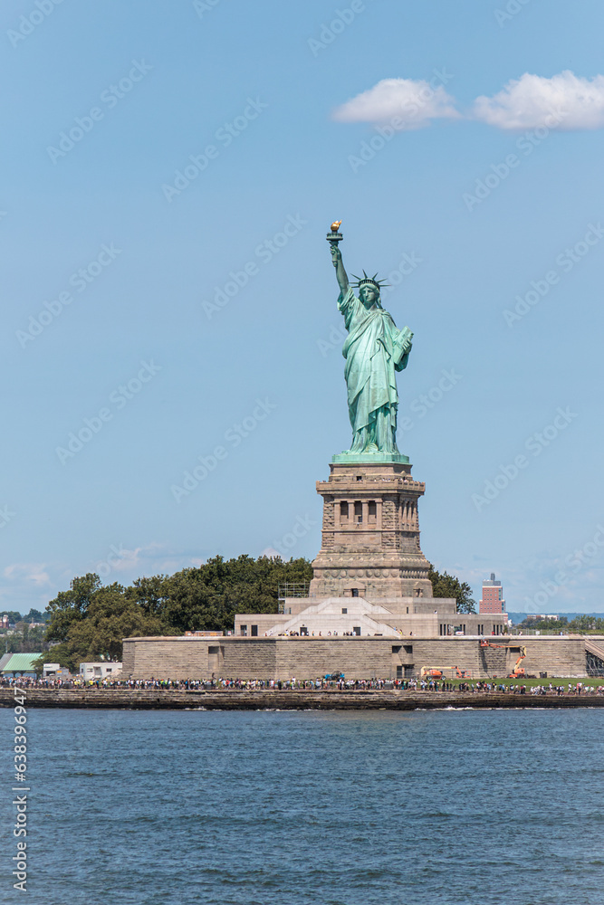Statue of Liberty, New York, USA, sunny day, copy space