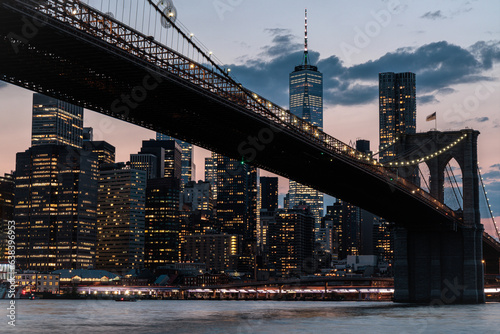 New York City at Night skyline, skyscrapers, Brooklyn Bridge, Manhattan, Downtown, USA