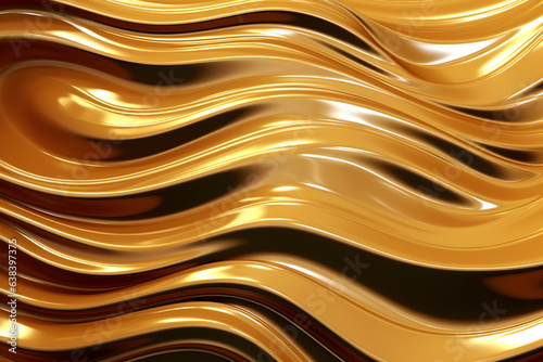 3d rendering Curve Dynamic Gold Fluid Liquid Wallpaper. Light Metal Color Colorful Swirl Gradient Mesh. Bright Yellow Vivid Vibrant Smooth Surface. Blurred Water Neon Gradient Background Generative Ai © Vladislav