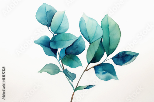 Blev Collection · Teal and Aqumarine Botanical Illustration in Watercolor · Minimalist nature · Digital art photo