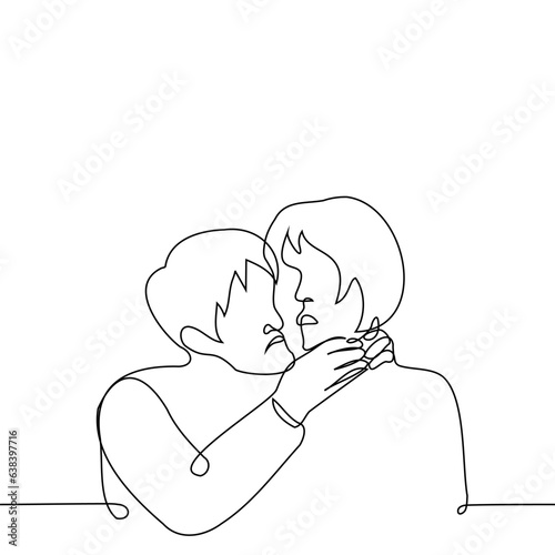 man strangling woman - one line art vector. concept of an attack out of envy or jealousy, lovers quarrel, an aggressive man attacks a partner