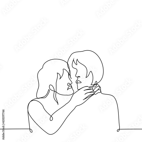 woman strangling another woman - one line art vector. concept attack from envy or jealousy, sisters quarrel, aggressive woman attacks