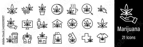 Marijuana Web Icons. Medical Cannabis, Marijuana Legalization, CBD. Vector in Line Style Icons