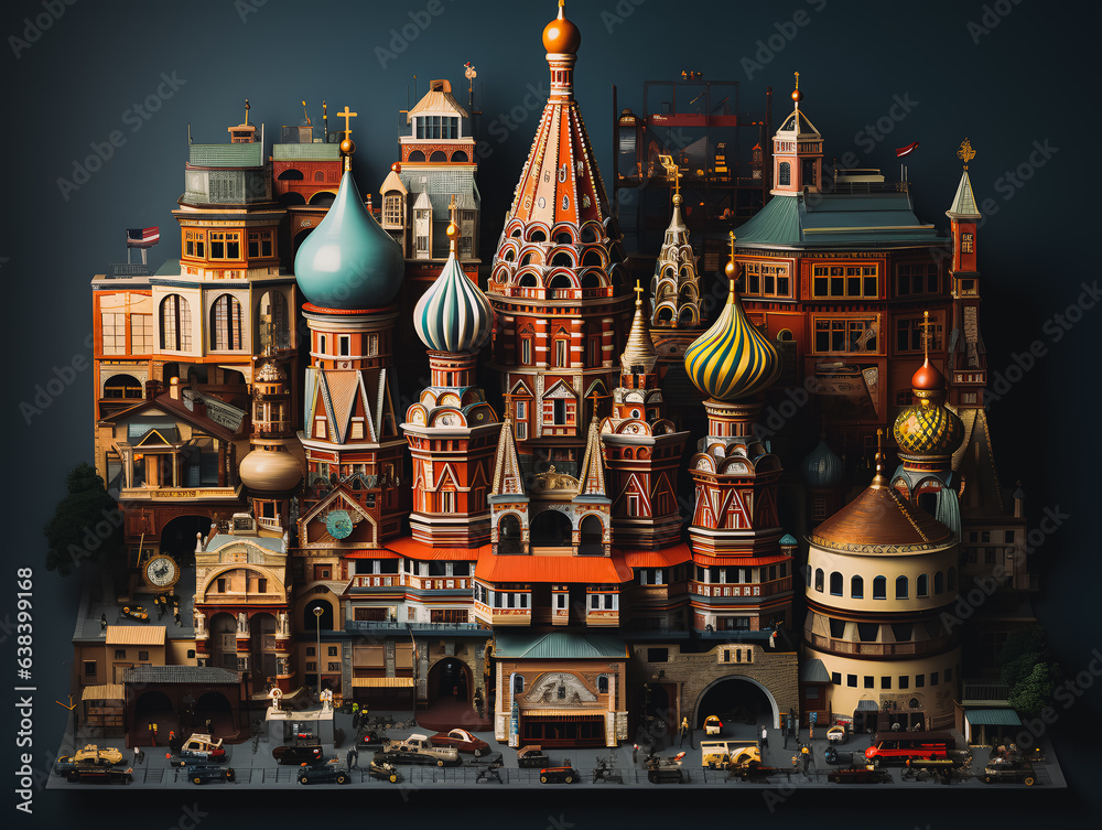 Moscow city scenery, concept of buildings, objects and infrastructure in the city. Generative AI
