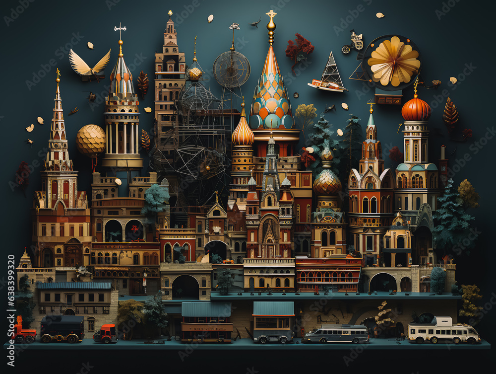 Obraz premium Moscow city scenery, concept of buildings, objects and infrastructure in the city. Generative AI