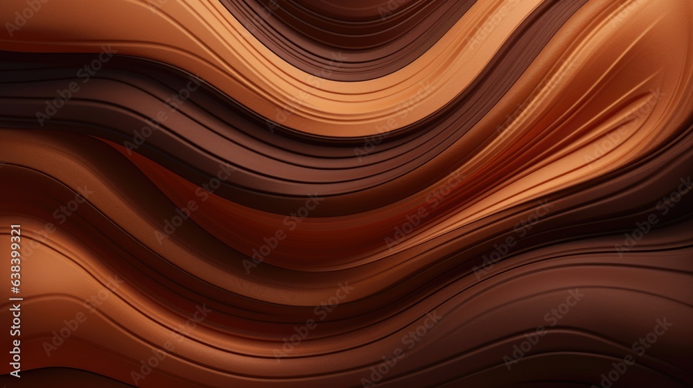 Abstract brown waves background. Caramel, coffee blending gradient wavy texture. Modern AI illustration. Chocolate wave wallpaper.