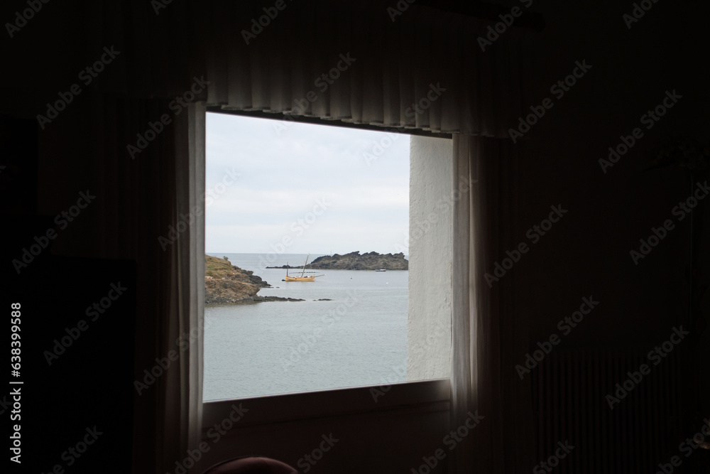 Landscape of bedroom window of Casa Dali during summer in Port Lligat Catalonia
