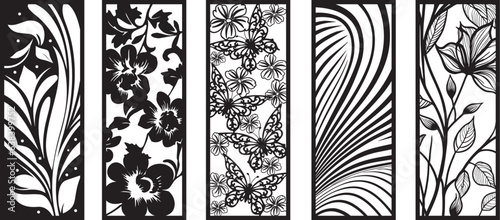 Set of laser cut panel with floral pattern.Borders, fence, screen cut templates